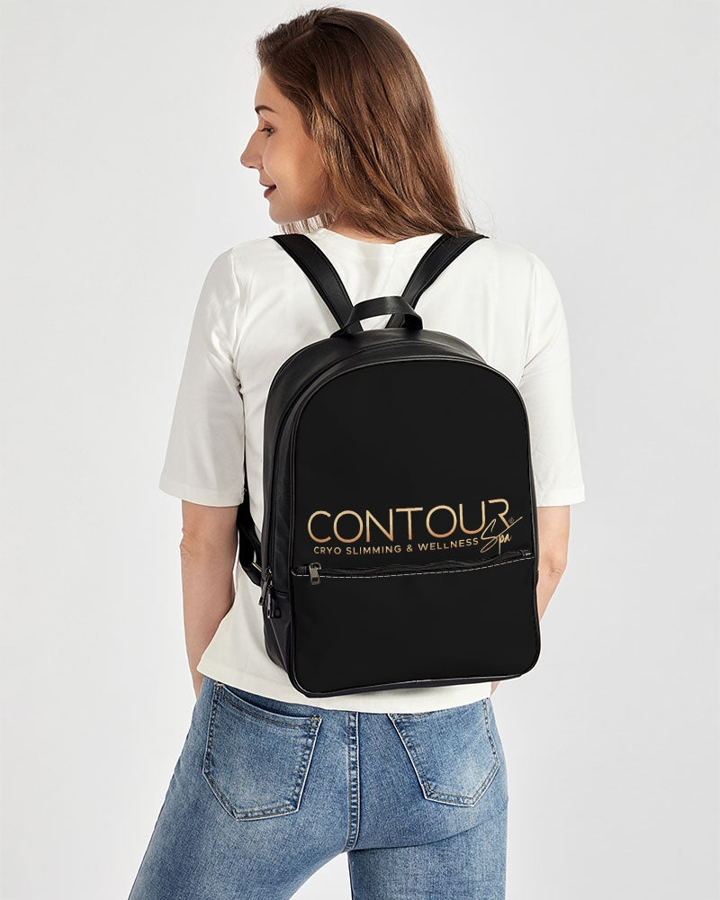 Contour Logo White Classic Faux Leather Backpack