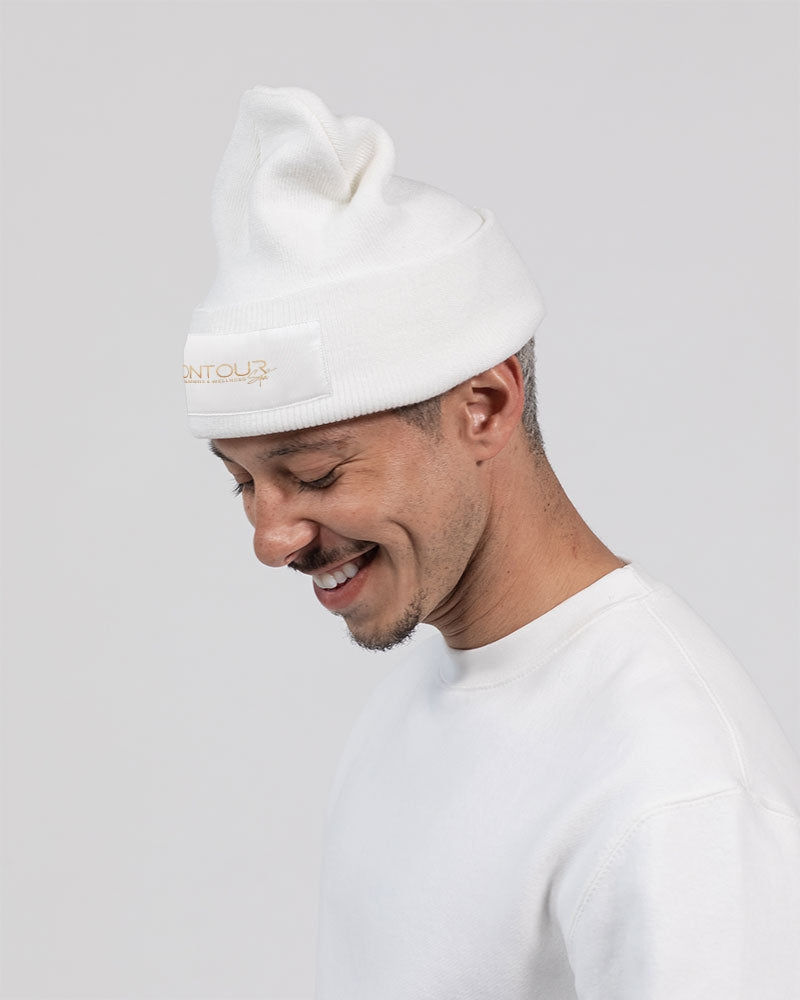 Contour Logo White Solid Knit Beanie | Sportsman