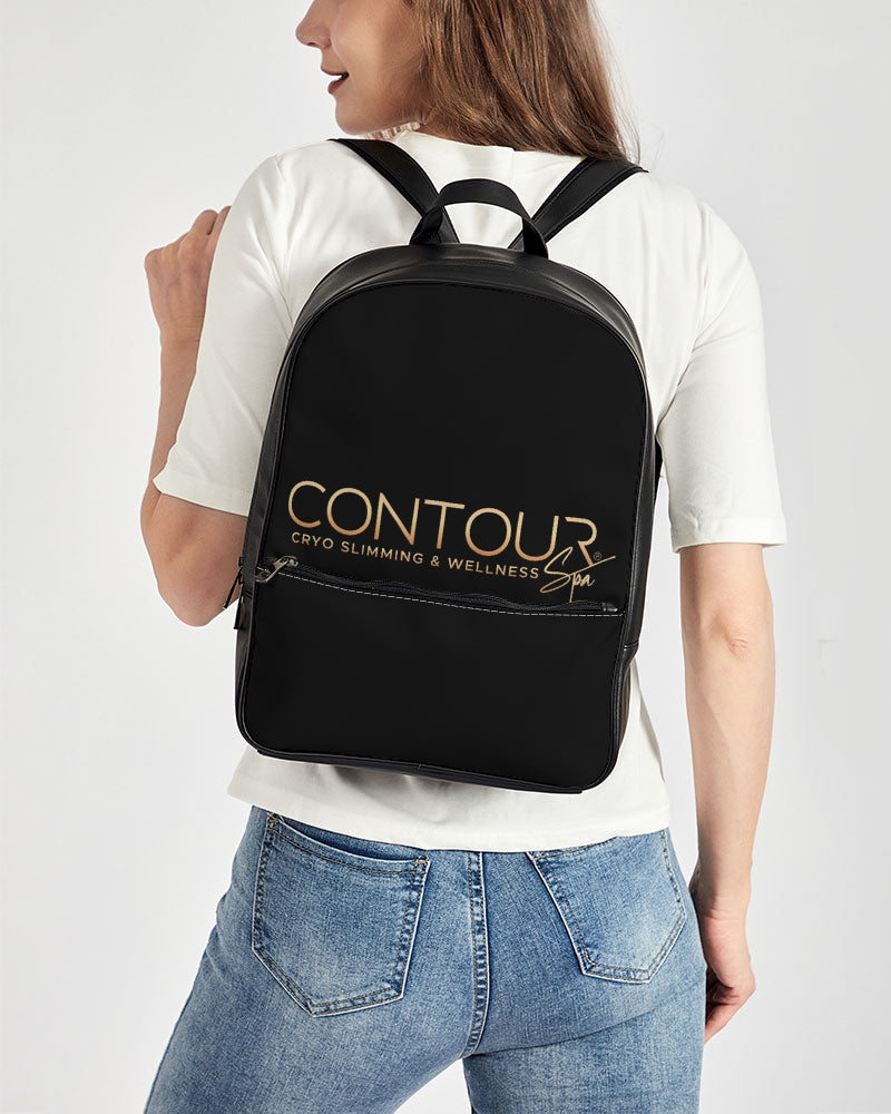 Contour Logo White Classic Faux Leather Backpack