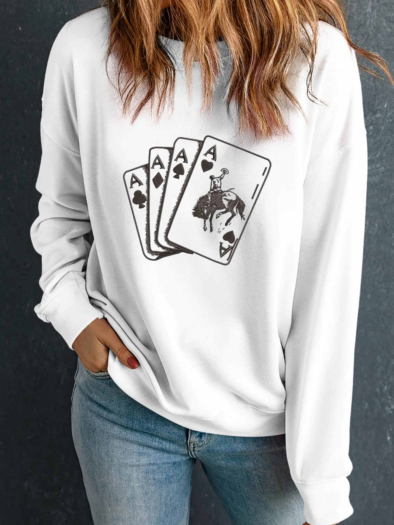 Ace Card Cowboy Graphic Long Sleeve Sweatshirt