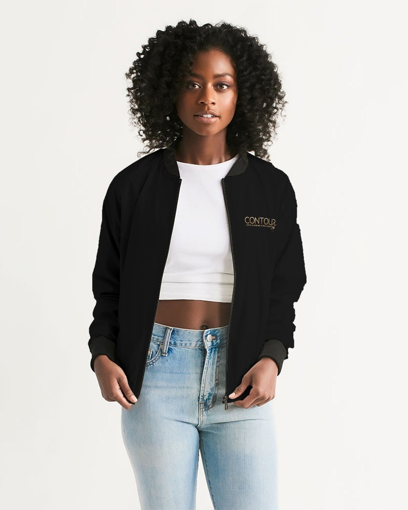Contour Logo White Women's All-Over Print Bomber Jacket