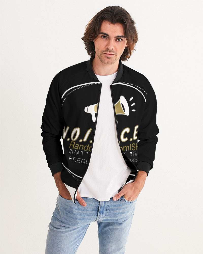 VOICES_Logo_Draft_9_WHITE_BLACK copy Men's All-Over Print Bomber Jacket