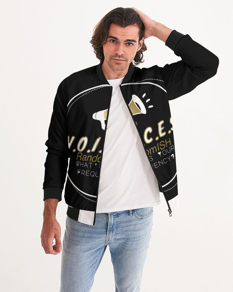 VOICES_Logo_Draft_9_WHITE_BLACK copy Men's All-Over Print Bomber Jacket