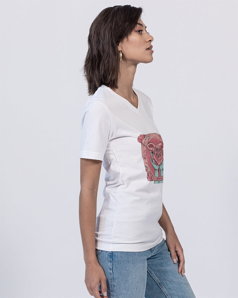 Hands Off  Unisex Jersey V-Neck Tee | Bella + Canvas