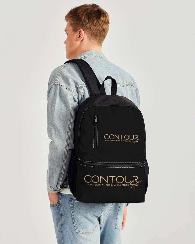 Contour Logo White Duo-Zip Front Canvas Backpack
