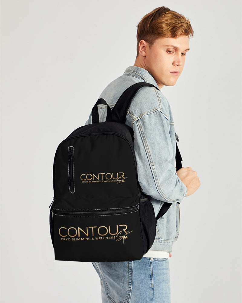 Contour Logo White Duo-Zip Front Canvas Backpack