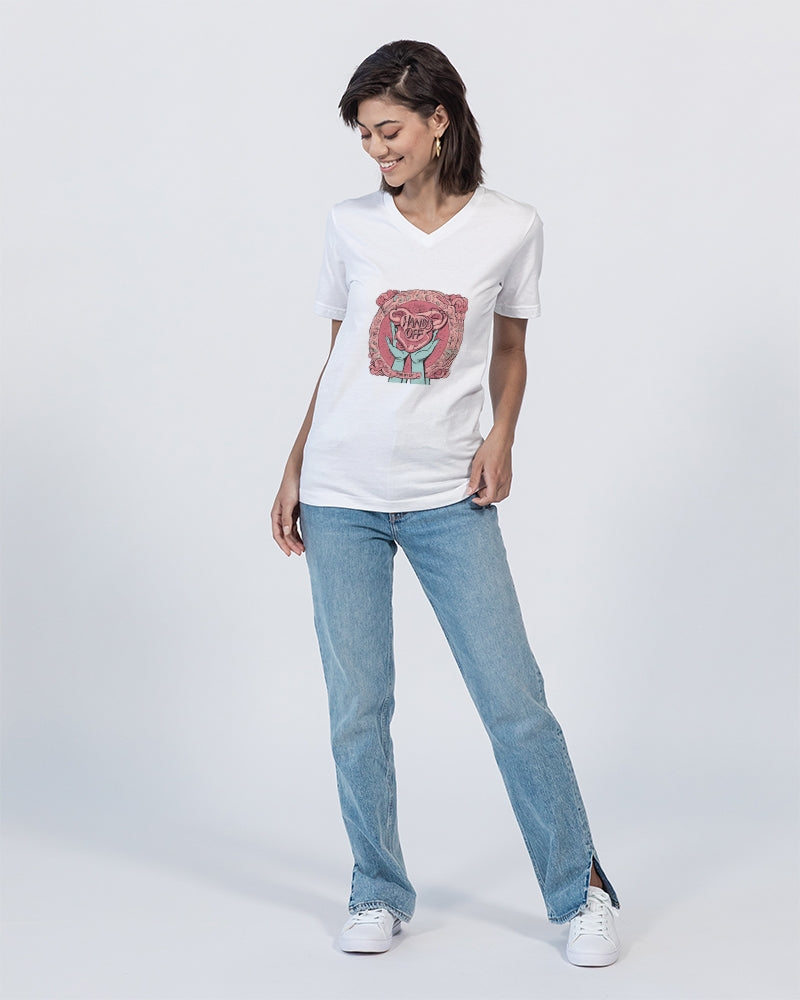 Hands Off  Unisex Jersey V-Neck Tee | Bella + Canvas
