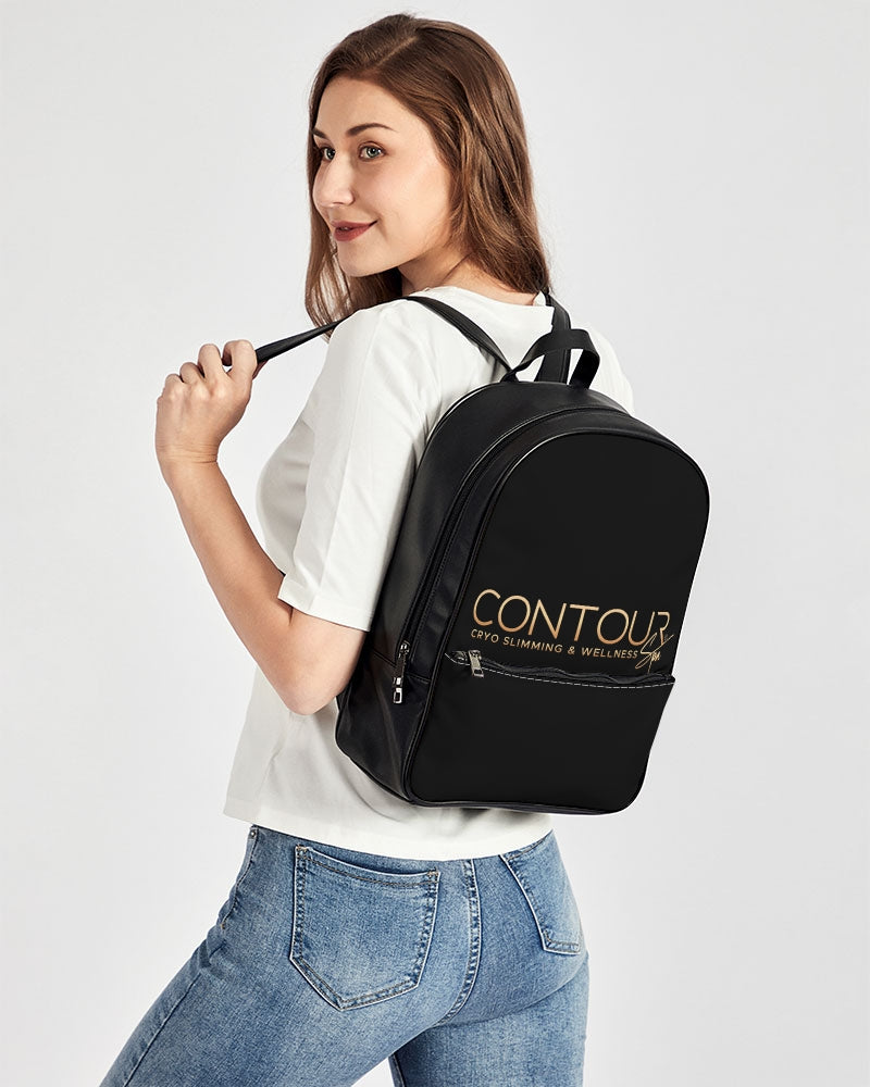 Contour Logo White Classic Faux Leather Backpack