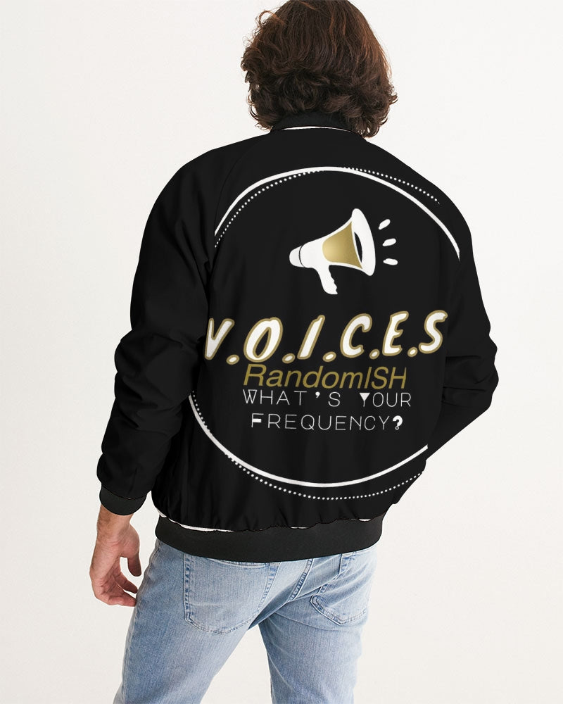 VOICES_Logo_Draft_9_WHITE_BLACK copy Men's All-Over Print Bomber Jacket