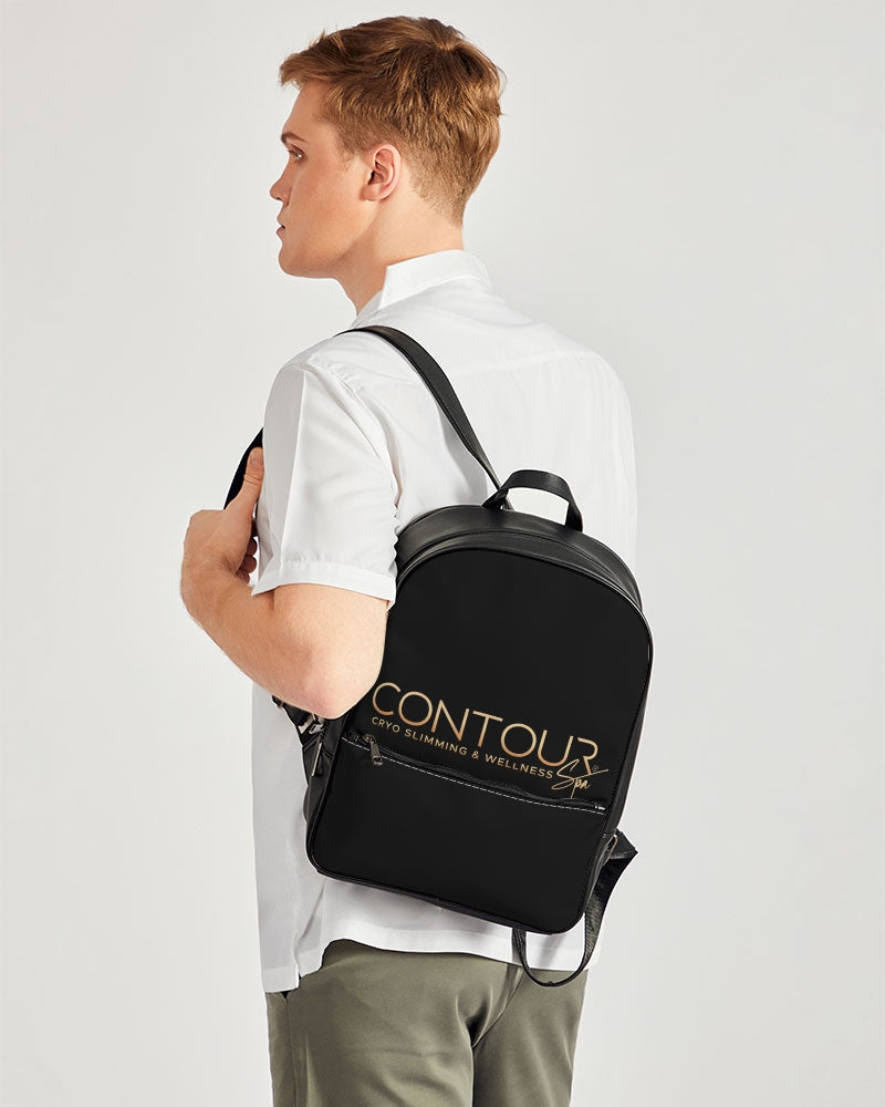 Contour Logo White Classic Faux Leather Backpack