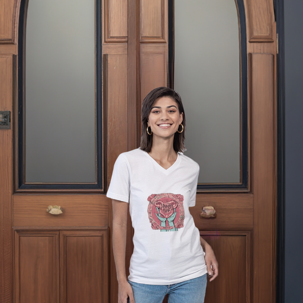 Hands Off  Unisex Jersey V-Neck Tee | Bella + Canvas