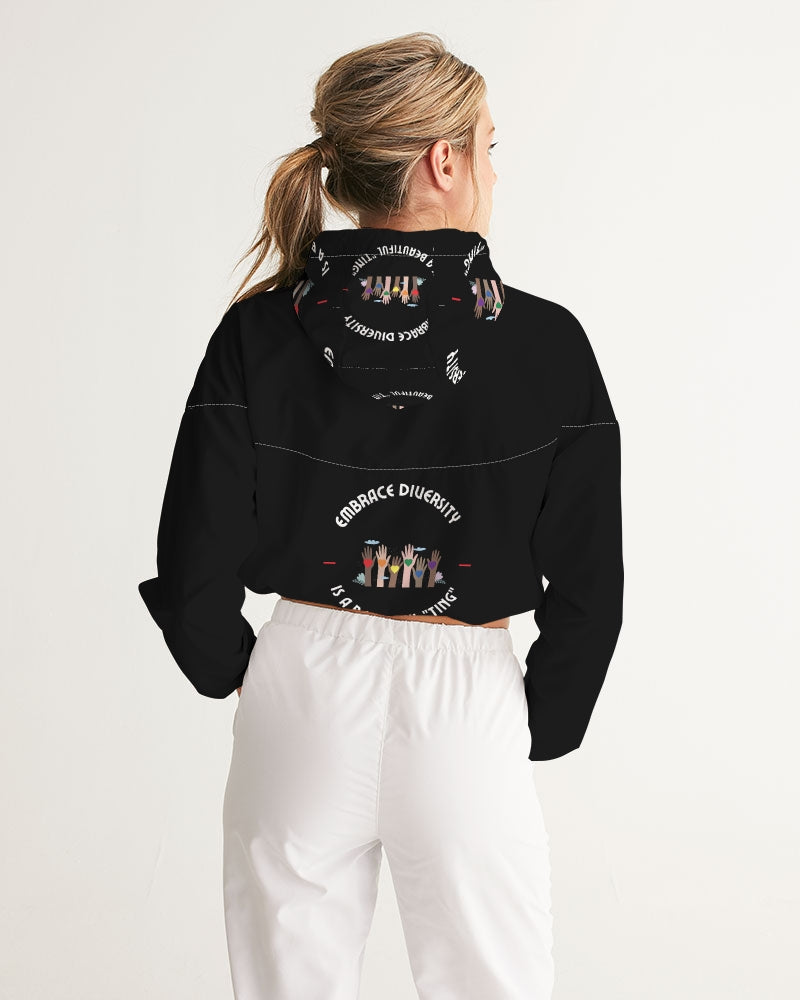 Diverse Hands Women's All-Over Print Cropped Windbreaker