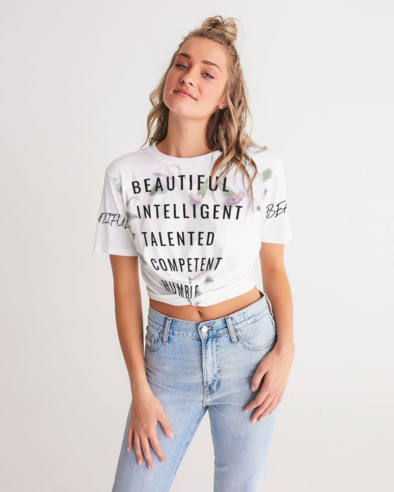 Women's Twist-Front Cropped Tee-Beautiful B*%$h