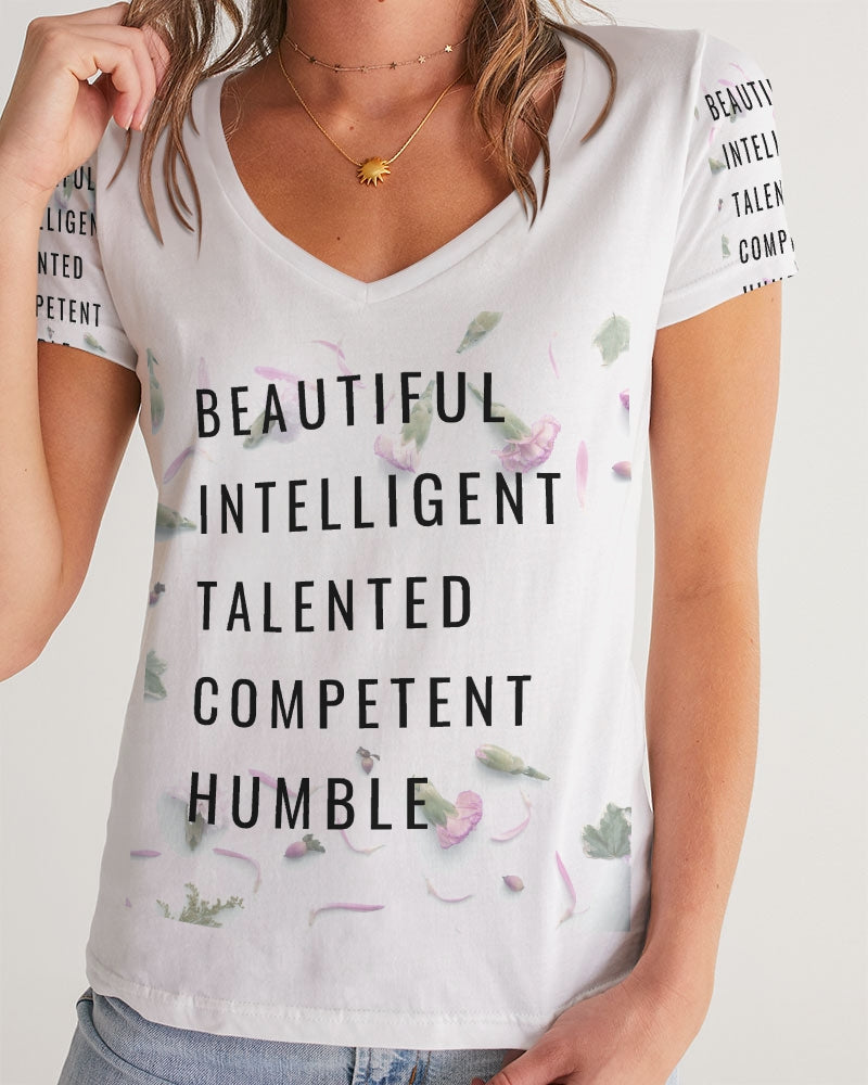 Women's V-Neck Tee-Beautiful B*%$h