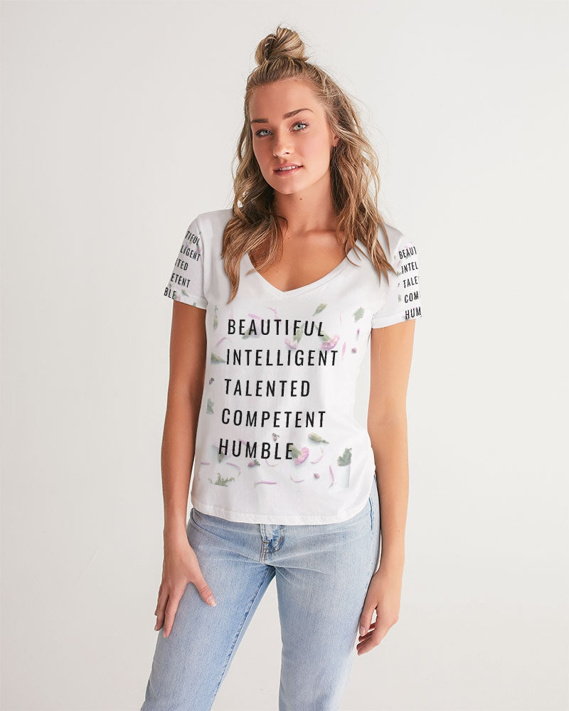 Women's V-Neck Tee-Beautiful B*%$h