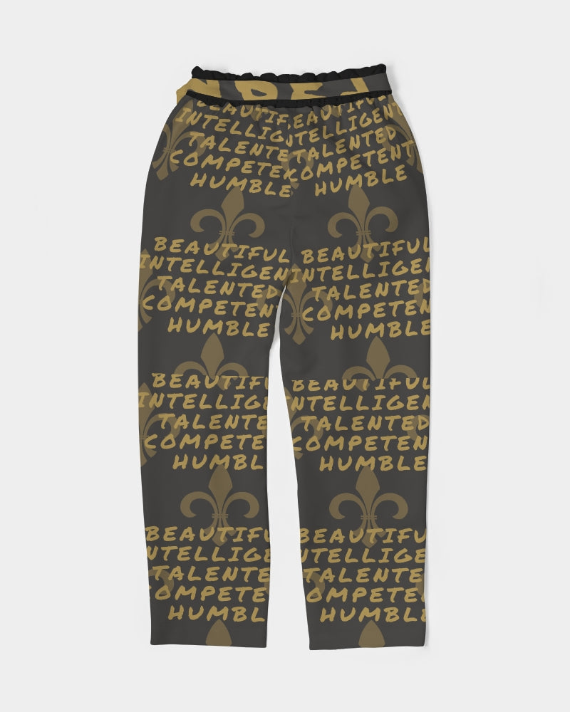 Black Base Women's All-Over Print Belted Tapered Pants