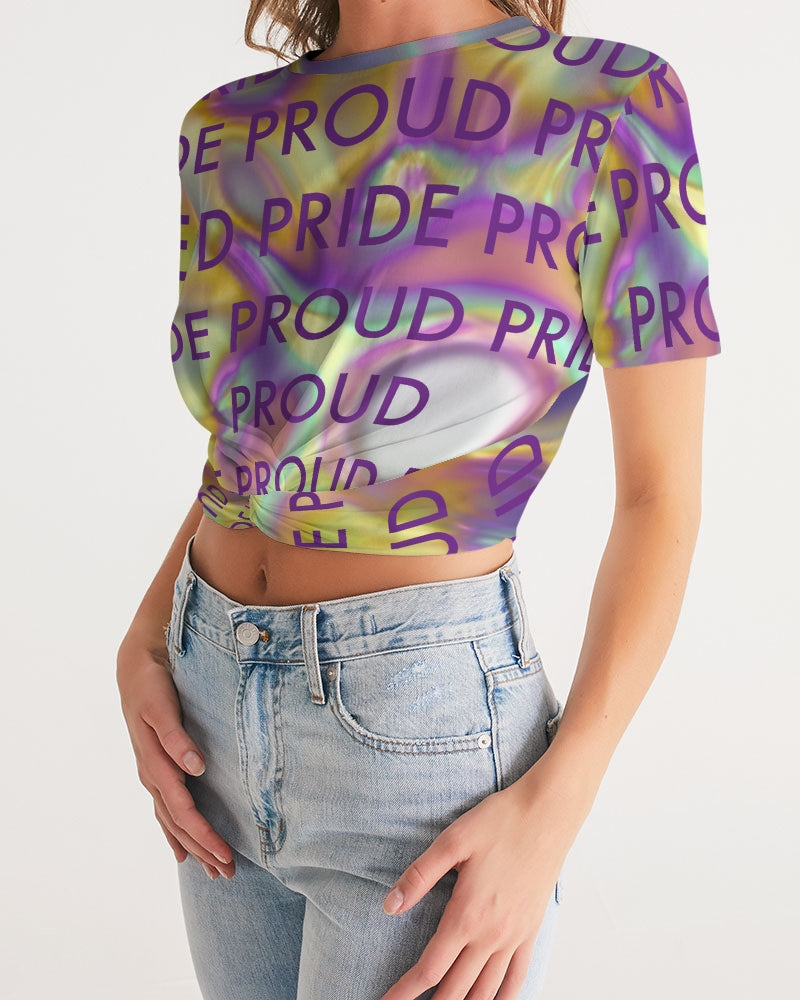 Women's Twist-Front Cropped T Shirt-PRIDE PROUD_Too