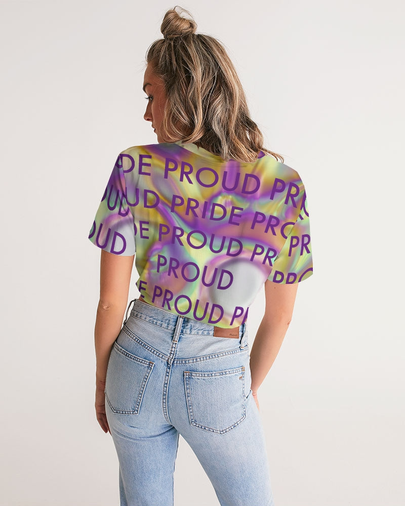Women's Twist-Front Cropped T Shirt-PRIDE PROUD_Too