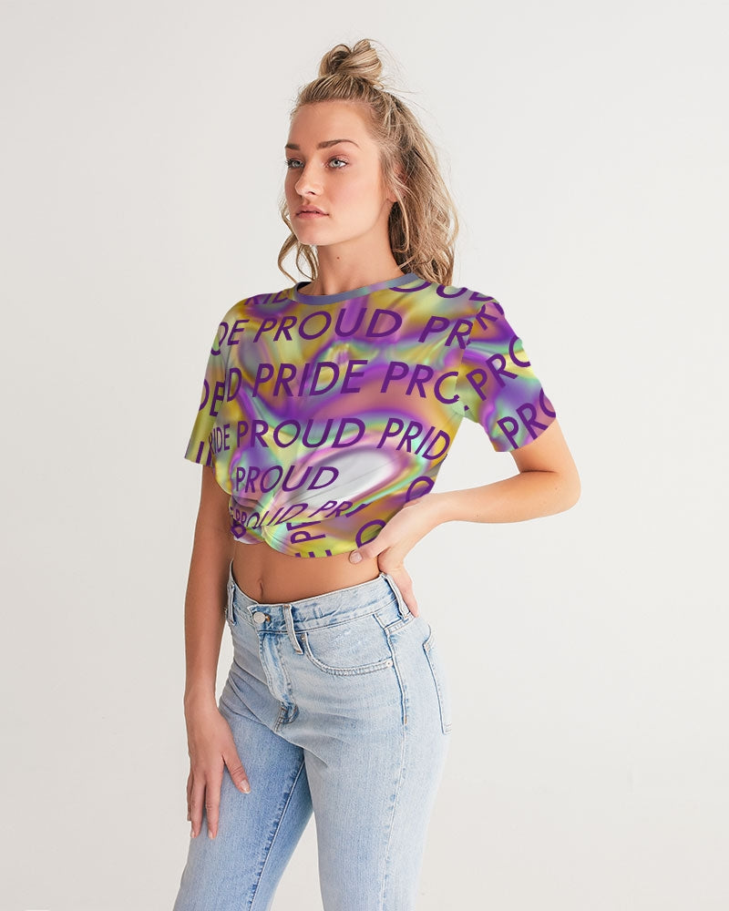 Women's Twist-Front Cropped T Shirt-PRIDE PROUD_Too