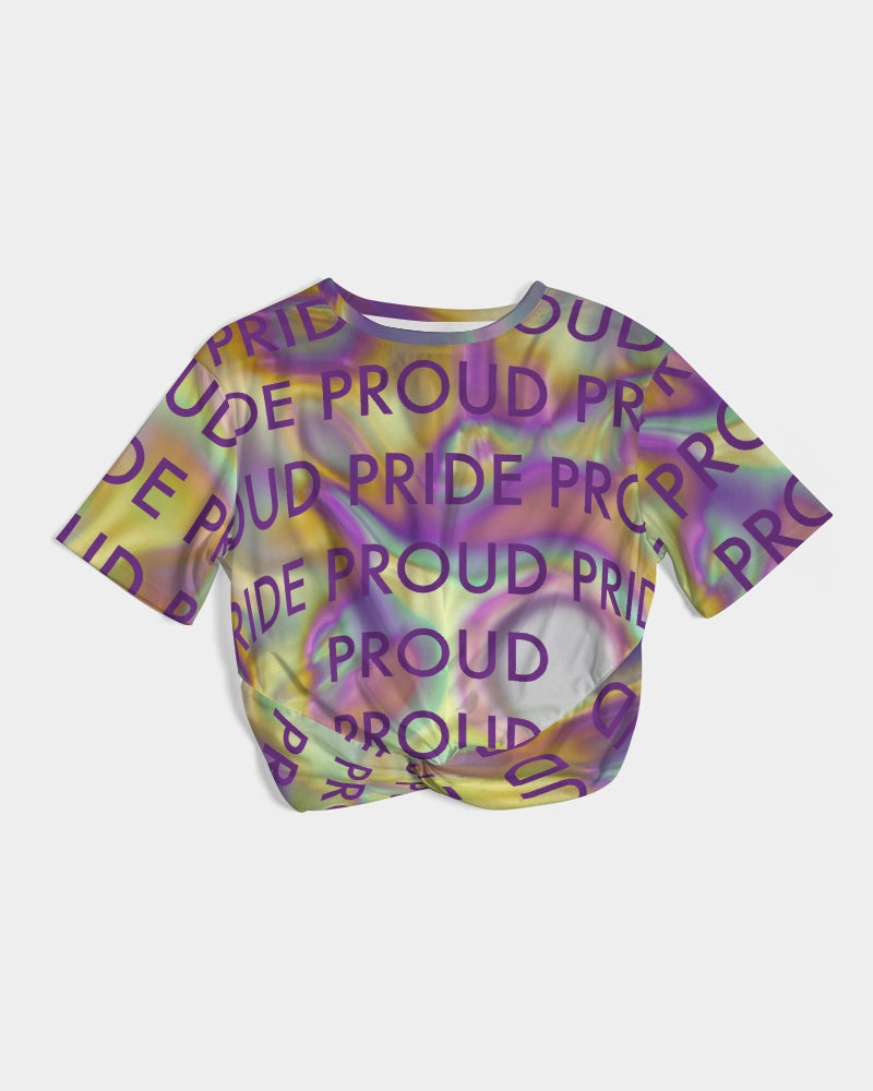 Women's Twist-Front Cropped T Shirt-PRIDE PROUD_Too