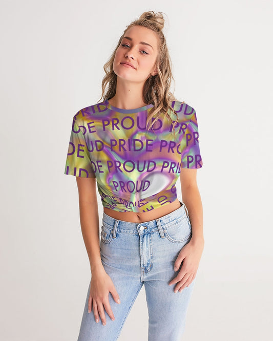 Women's Twist-Front Cropped T Shirt-PRIDE PROUD_Too