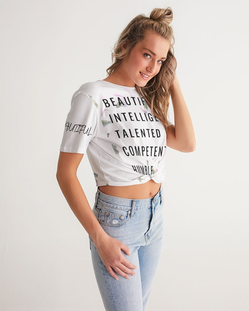 Women's Twist-Front Cropped Tee-Beautiful B*%$h