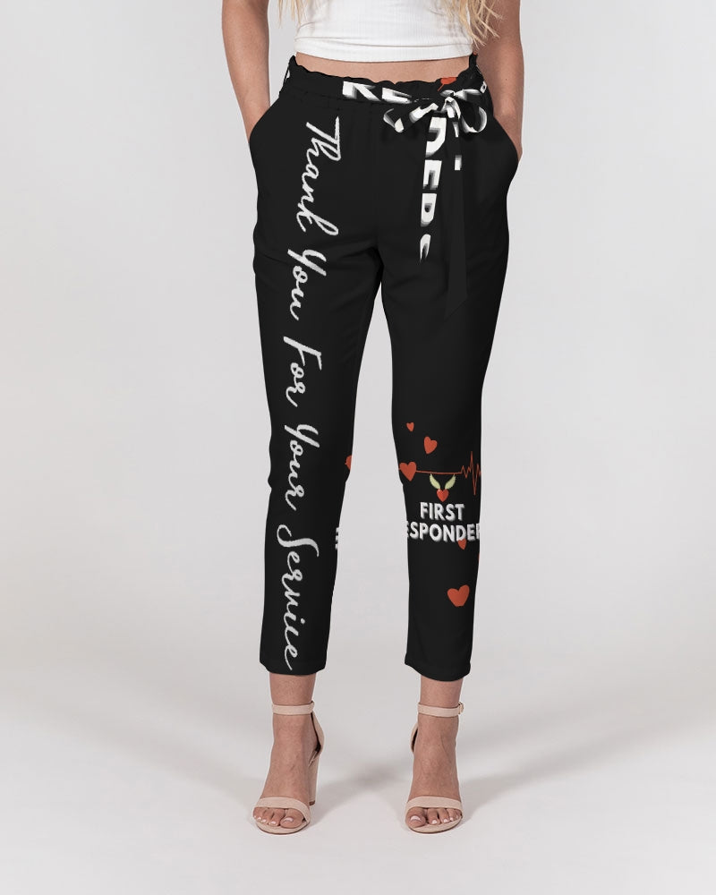 Women's Belted Tapered Pants-Just Black Background