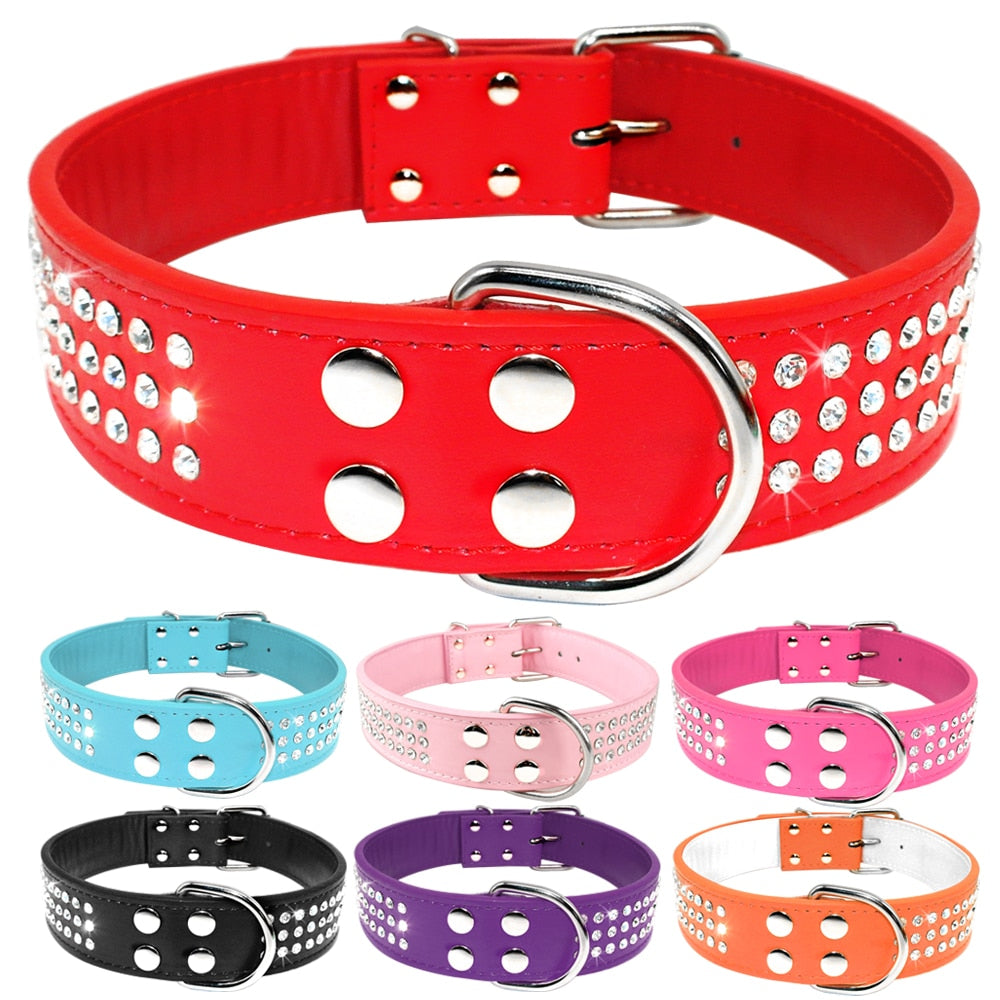 Rhinestone/Leather 1.5inch Wide For Medium Large Dogs