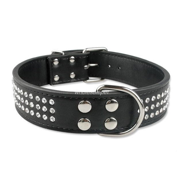 Rhinestone/Leather 1.5inch Wide For Medium Large Dogs