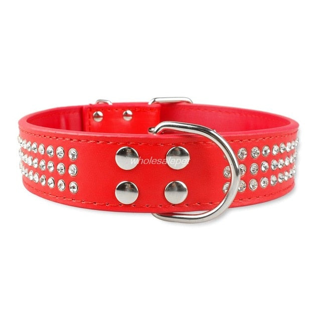 Rhinestone/Leather 1.5inch Wide For Medium Large Dogs